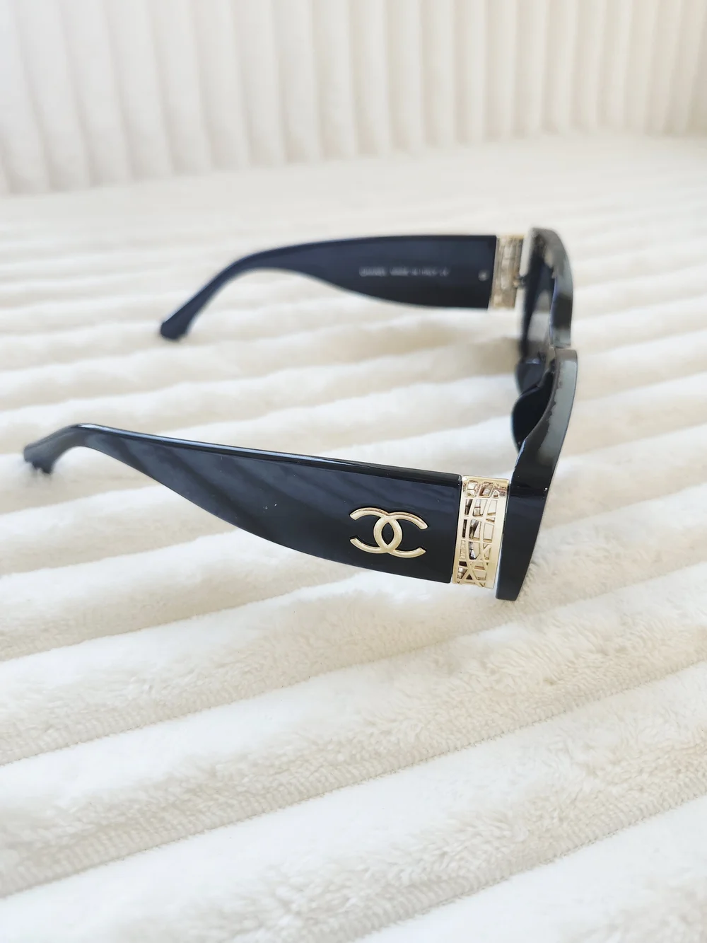 Chanel Black Cat Eye Sunglasses Gold CC Logo Designer Oversized Womens